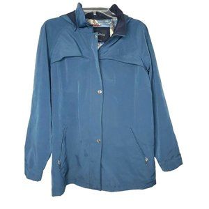 Nautica Blue Navy Removable Hood Rain Sailing Boat Graphic Lining Large Jacket